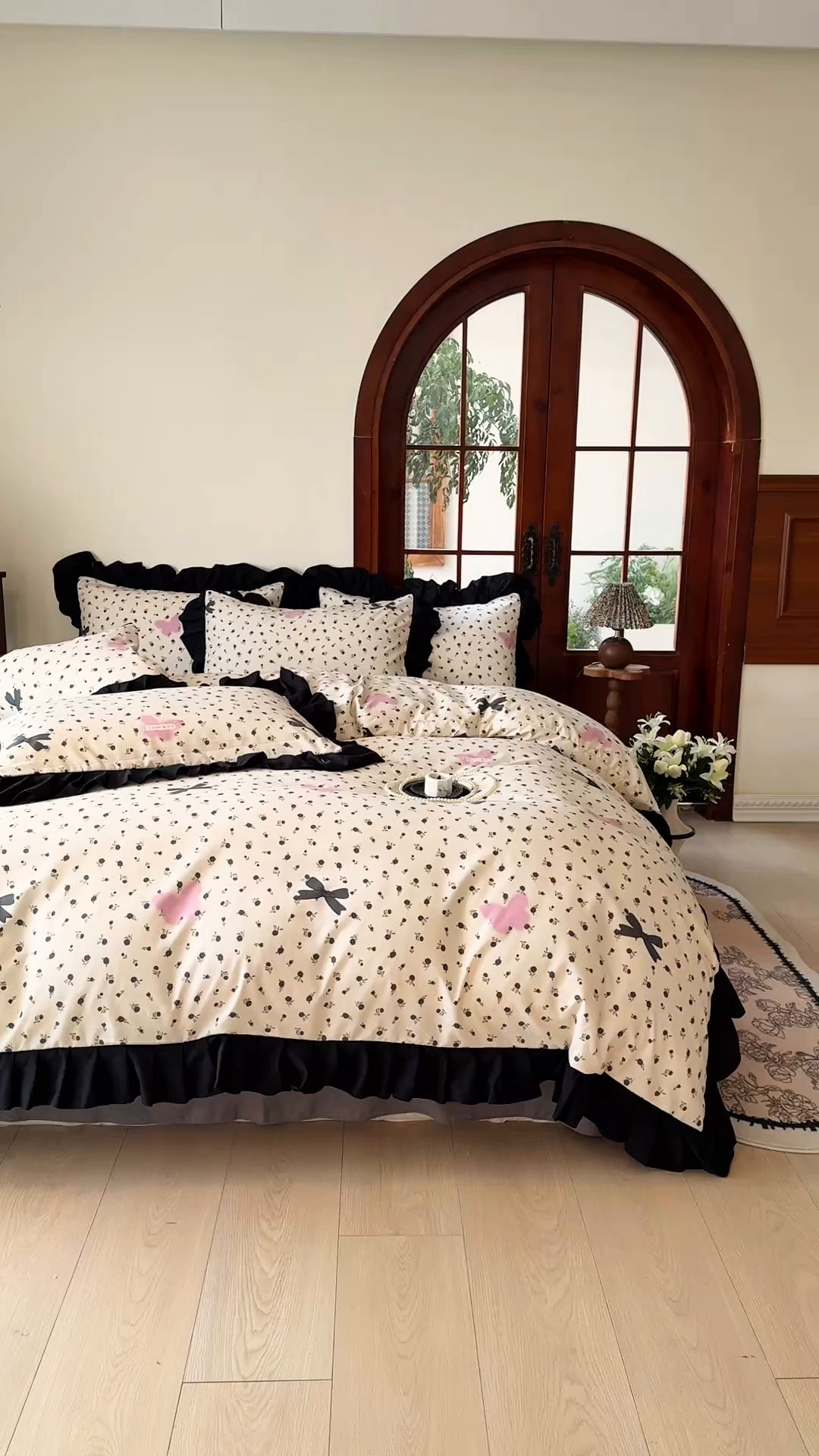 91家纺网 家纺一手货源 找家纺 晚爱家纺（原晚安家居） 2026新款法式花边水洗棉四件套赫本风韩版针织云朵棉三件套 法式风-花香