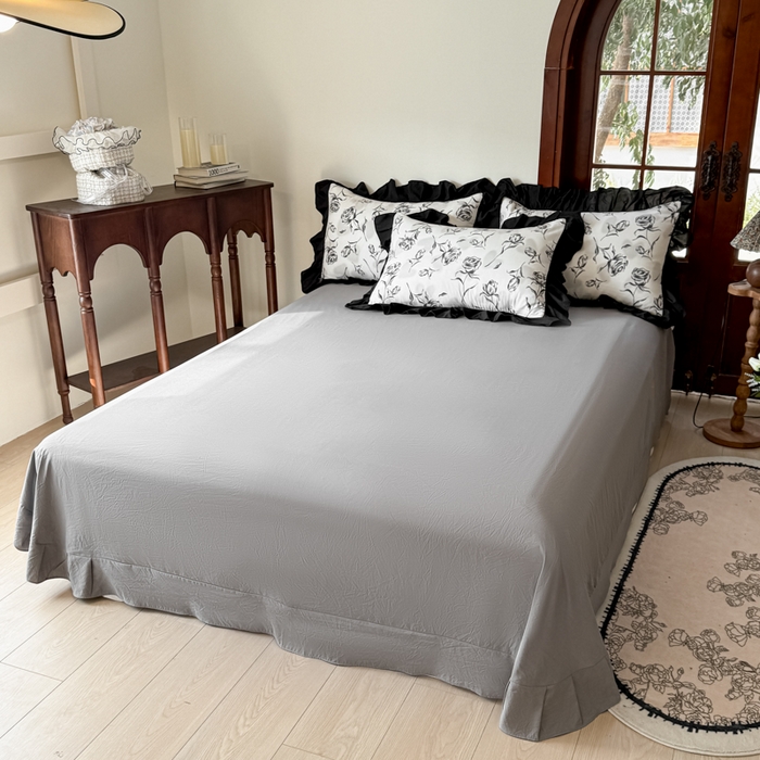 91家纺网 家纺一手货源 找家纺 晚爱家纺（原晚安家居） 2026新款法式花边水洗棉四件套赫本风韩版针织云朵棉三件套 法式风-玫瑰