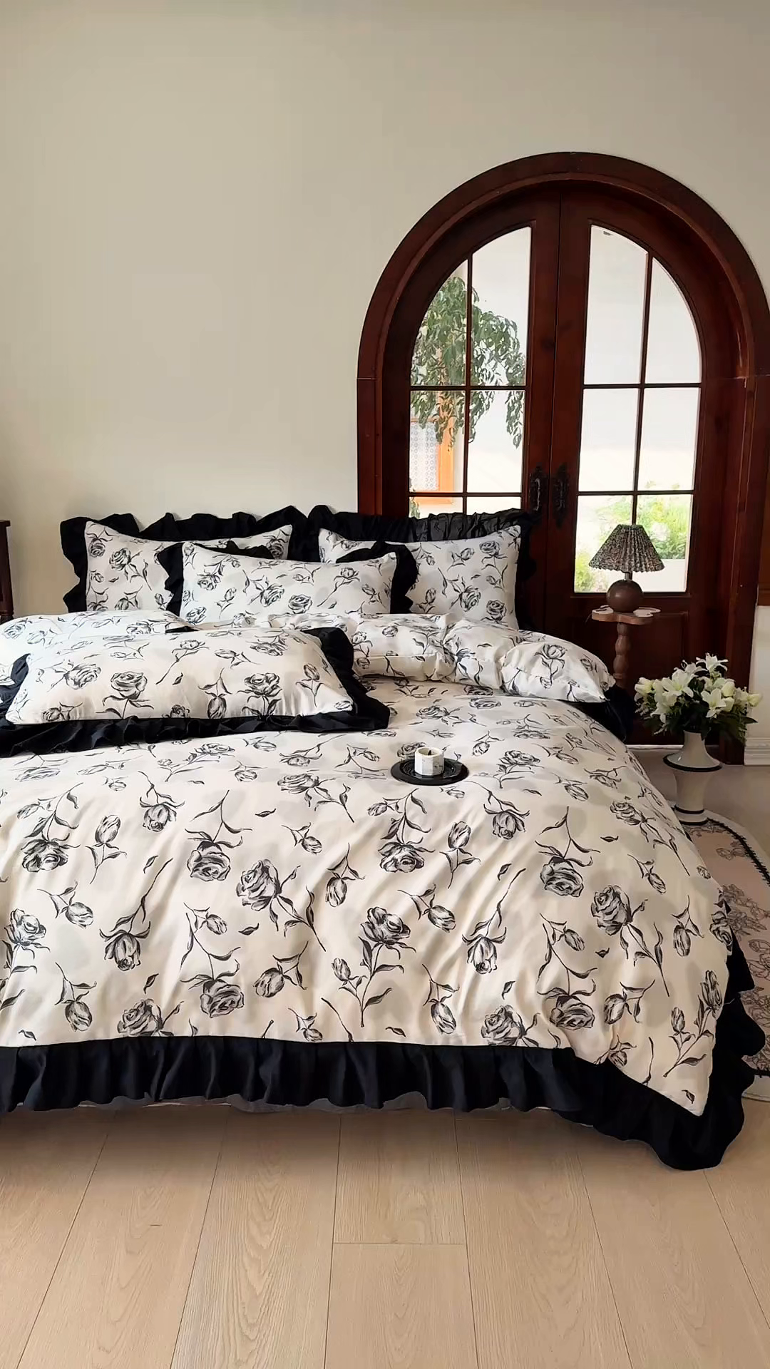 91家纺网 家纺一手货源 找家纺 晚爱家纺（原晚安家居） 2026新款法式花边水洗棉四件套赫本风韩版针织云朵棉三件套 法式风-玫瑰