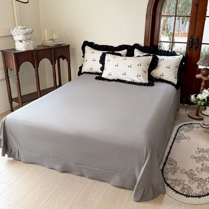 91家纺网 家纺一手货源 找家纺 晚爱家纺（原晚安家居） 2026新款法式花边水洗棉四件套赫本风韩版针织云朵棉三件套 法式风-樱桃