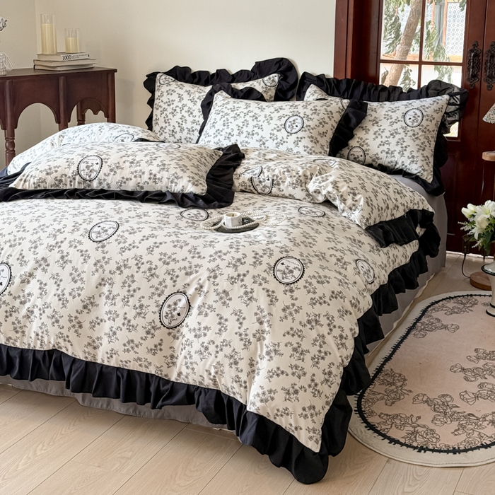 91家纺网 家纺一手货源 找家纺 晚爱家纺（原晚安家居） 2026新款法式花边水洗棉四件套赫本风韩版针织云朵棉三件套 法式风-庄园