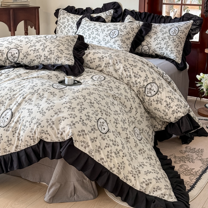 91家纺网 家纺一手货源 找家纺 晚爱家纺（原晚安家居） 2026新款法式花边水洗棉四件套赫本风韩版针织云朵棉三件套 法式风-庄园