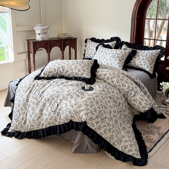 91家纺网 家纺一手货源 找家纺 晚爱家纺（原晚安家居） 2026新款法式花边水洗棉四件套赫本风韩版针织云朵棉三件套 法式风-庄园