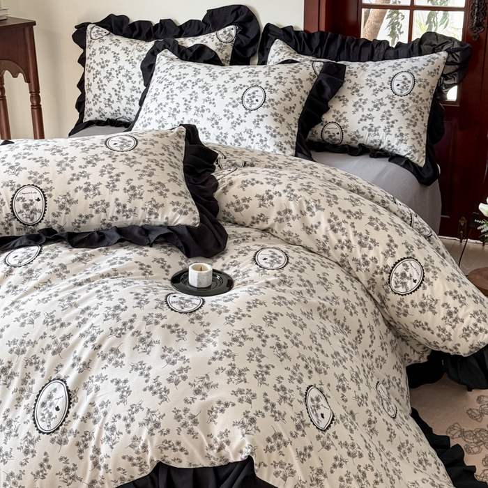 91家纺网 家纺一手货源 找家纺 晚爱家纺（原晚安家居） 2026新款法式花边水洗棉四件套赫本风韩版针织云朵棉三件套 法式风-庄园