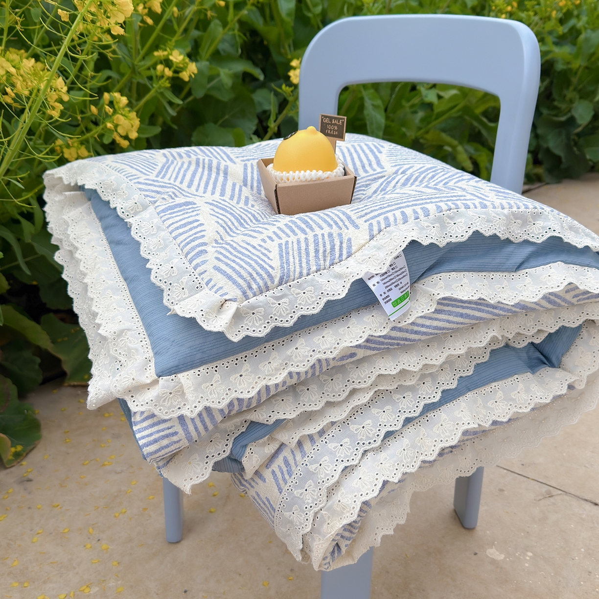 91家纺网 家纺一手货源 找家纺 弗苓家纺 2026新款高克重泡芙棉花边款夏被夏凉被空调被四件套小红书推荐-风格二 浅川纹