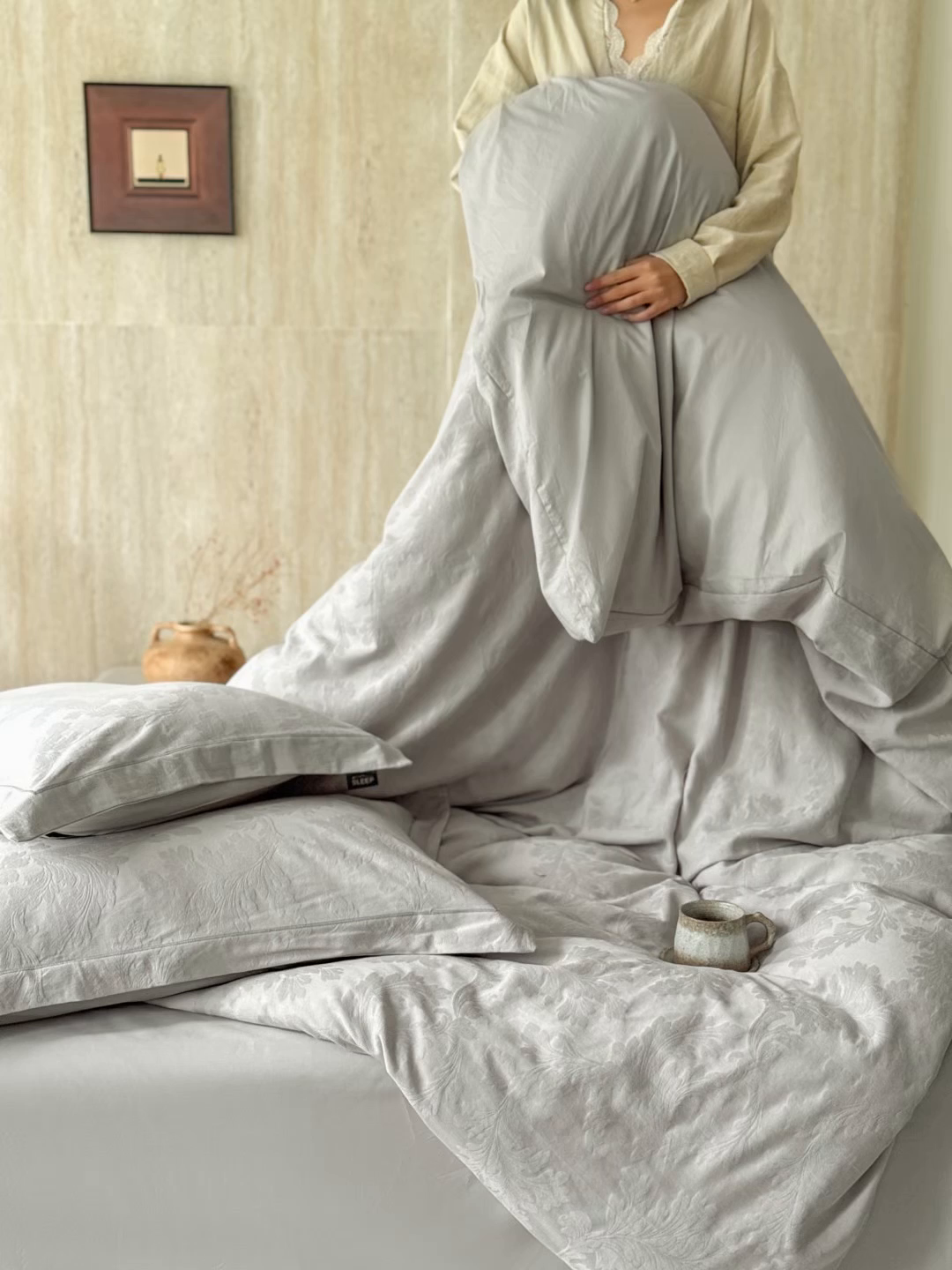 91家纺网 家纺一手货源 找家纺 （总）莱豫家纺 2026春夏新款长绒棉全棉纯棉水洗浮雕提花四件套