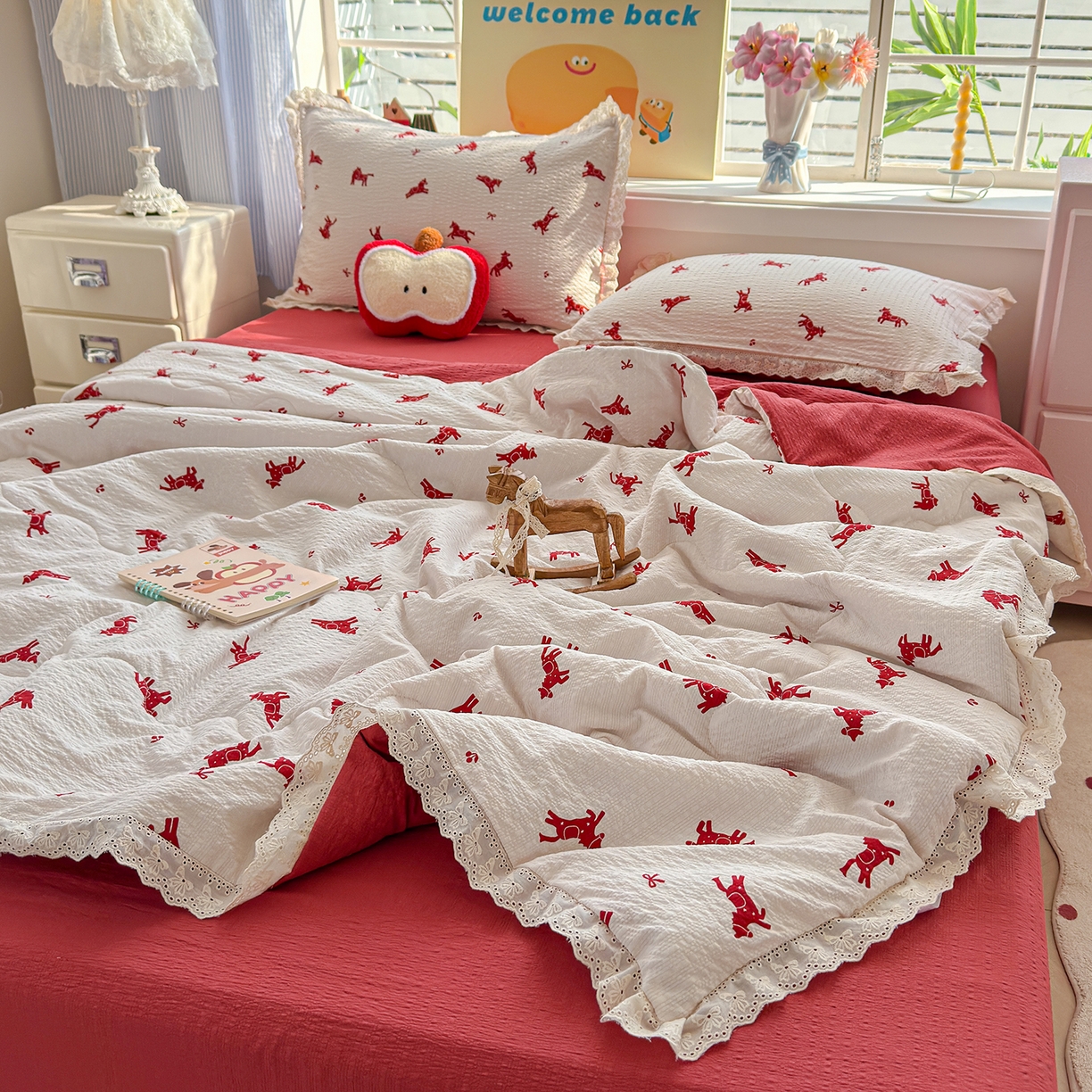 91家纺网 家纺一手货源 找家纺 弗苓家纺 2026新款高克重泡芙棉花边款夏被夏凉被空调被四件套小红书推荐-风格二 马上有钱