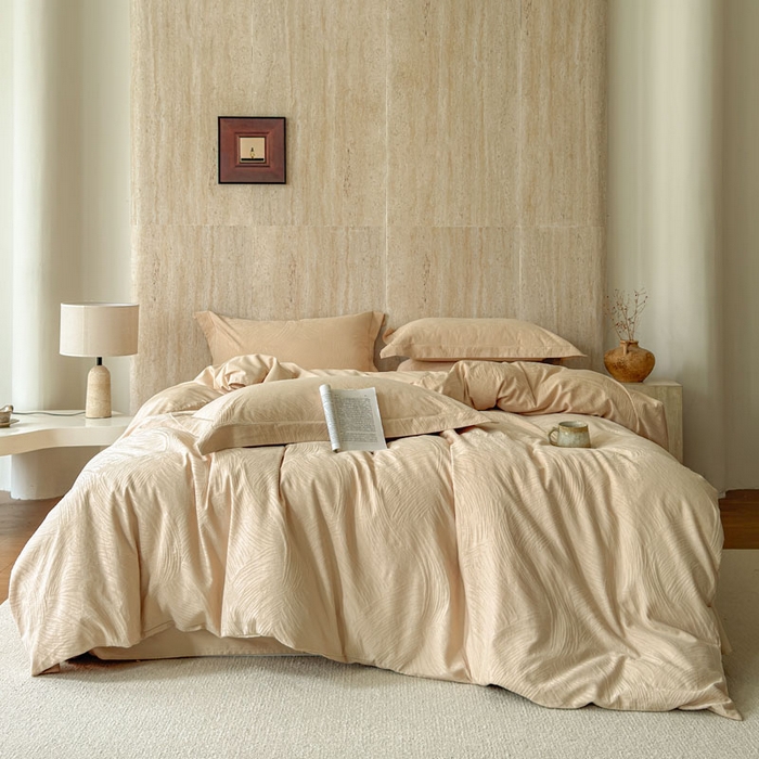 91家纺网 家纺一手货源 找家纺 莱豫家纺 2026春夏新款长绒棉全棉纯棉水洗浮雕提花四件套 罗熙