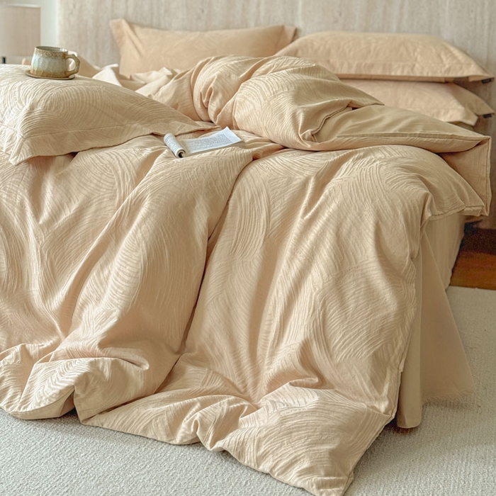 91家纺网 家纺一手货源 找家纺 莱豫家纺 2026春夏新款长绒棉全棉纯棉水洗浮雕提花四件套 罗熙