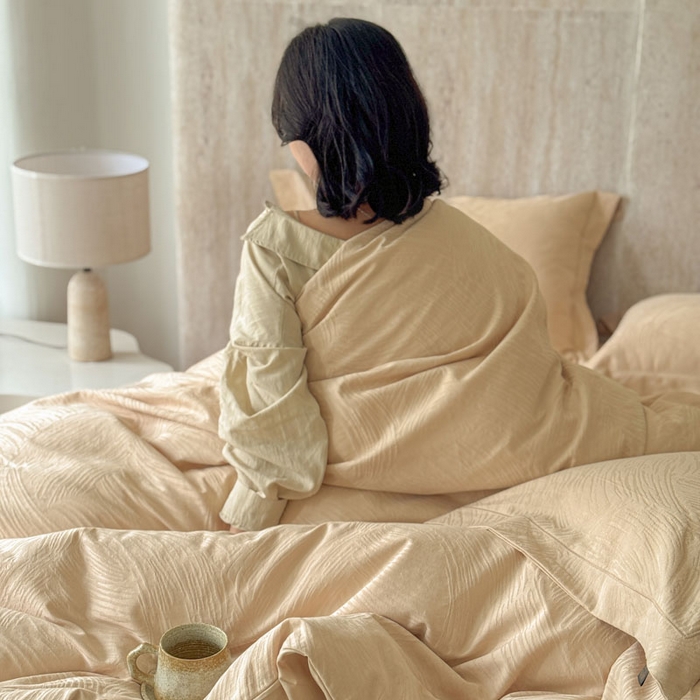 91家纺网 家纺一手货源 找家纺 莱豫家纺 2026春夏新款长绒棉全棉纯棉水洗浮雕提花四件套 罗熙