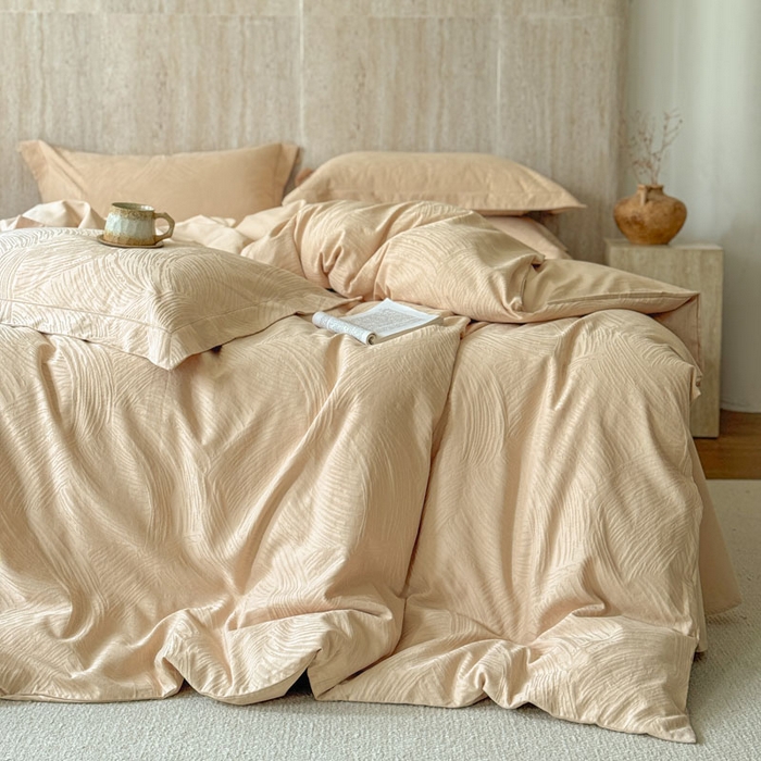 91家纺网 家纺一手货源 找家纺 莱豫家纺 2026春夏新款长绒棉全棉纯棉水洗浮雕提花四件套 罗熙