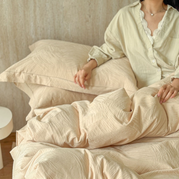 91家纺网 家纺一手货源 找家纺 莱豫家纺 2026春夏新款长绒棉全棉纯棉水洗浮雕提花四件套 罗熙