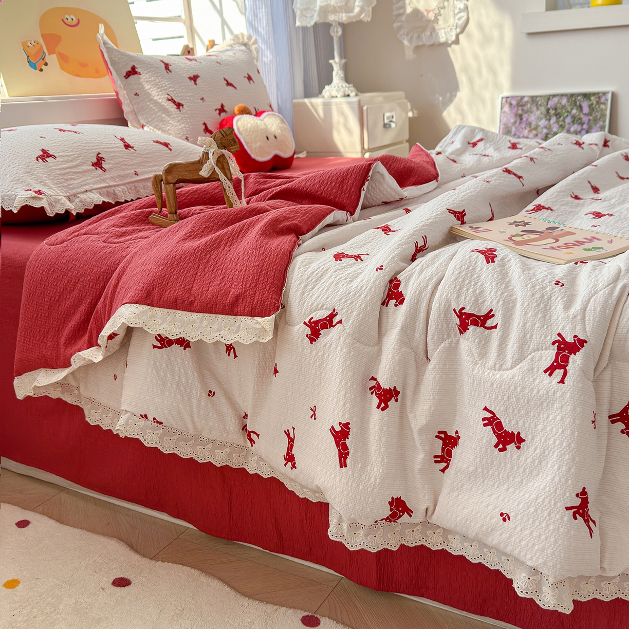 91家纺网 家纺一手货源 找家纺 弗苓家纺 2026新款高克重泡芙棉花边款夏被夏凉被空调被四件套小红书推荐-风格二 马上有钱