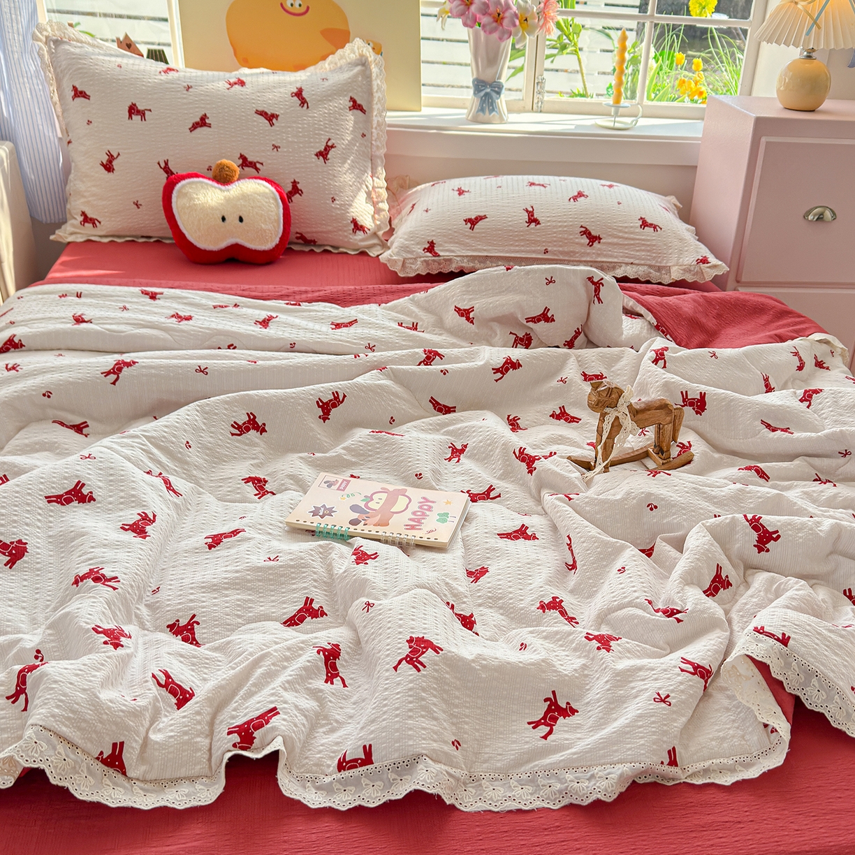 91家纺网 家纺一手货源 找家纺 弗苓家纺 2026新款高克重泡芙棉花边款夏被夏凉被空调被四件套小红书推荐-风格二 马上有钱