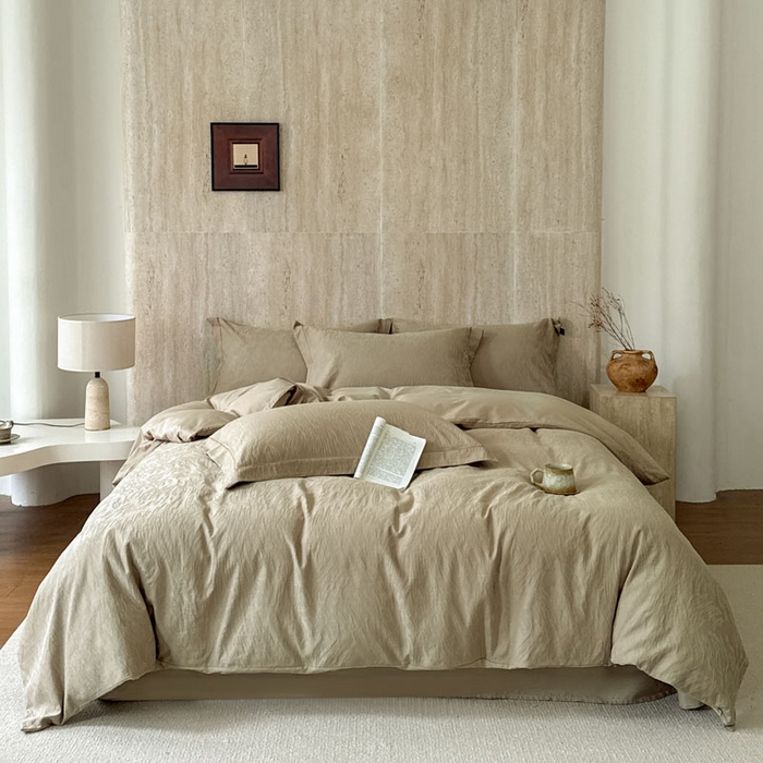 91家纺网 家纺一手货源 找家纺 莱豫家纺 2026春夏新款长绒棉全棉纯棉水洗浮雕提花四件套 魅奇