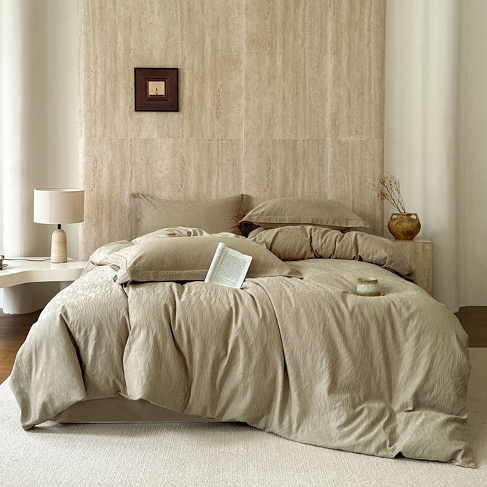 91家纺网 家纺一手货源 找家纺 莱豫家纺 2026春夏新款长绒棉全棉纯棉水洗浮雕提花四件套 魅奇