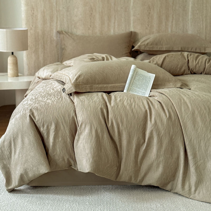 91家纺网 家纺一手货源 找家纺 莱豫家纺 2026春夏新款长绒棉全棉纯棉水洗浮雕提花四件套 魅奇