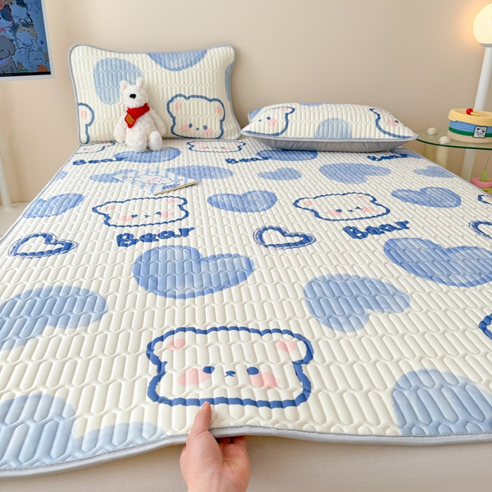 柒月家居 2026新款凉感丝小清新乳胶凉席 爱心小熊