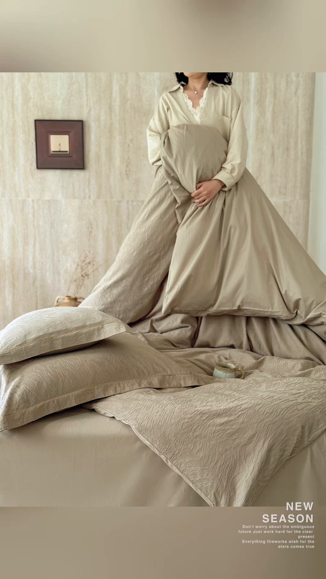 91家纺网 家纺一手货源 找家纺 莱豫家纺 2026春夏新款长绒棉全棉纯棉水洗浮雕提花四件套 魅奇