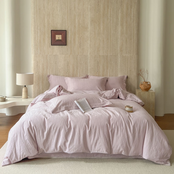 91家纺网 家纺一手货源 找家纺 莱豫家纺 2026春夏新款长绒棉全棉纯棉水洗浮雕提花四件套 米娅紫