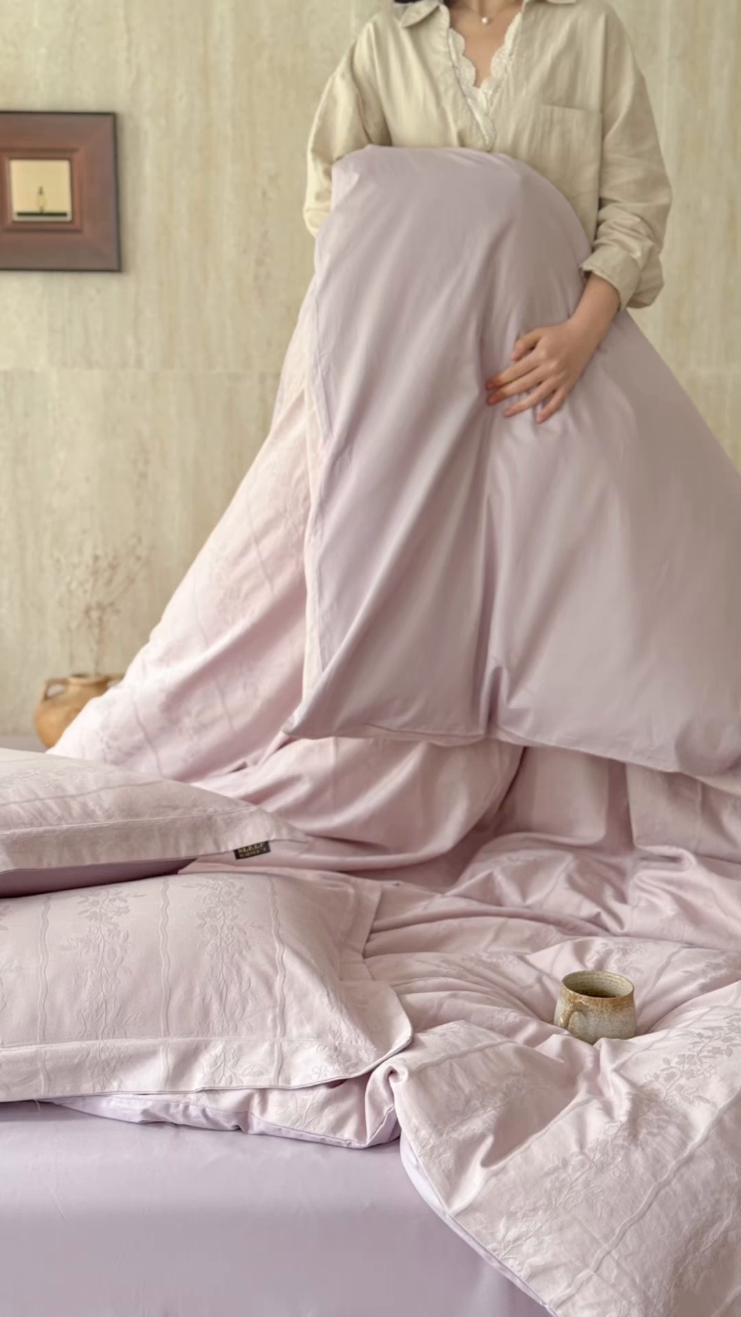 91家纺网 家纺一手货源 找家纺 莱豫家纺 2026春夏新款长绒棉全棉纯棉水洗浮雕提花四件套 米娅紫