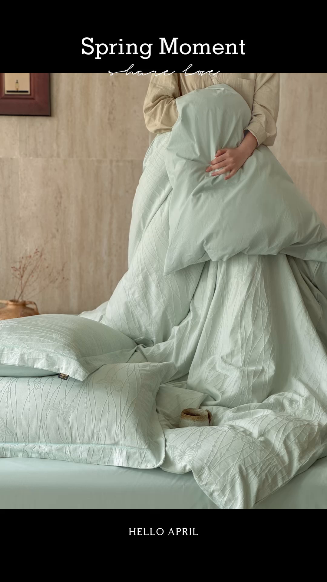 91家纺网 家纺一手货源 找家纺 莱豫家纺 2026春夏新款长绒棉全棉纯棉水洗浮雕提花四件套 佩里水绿