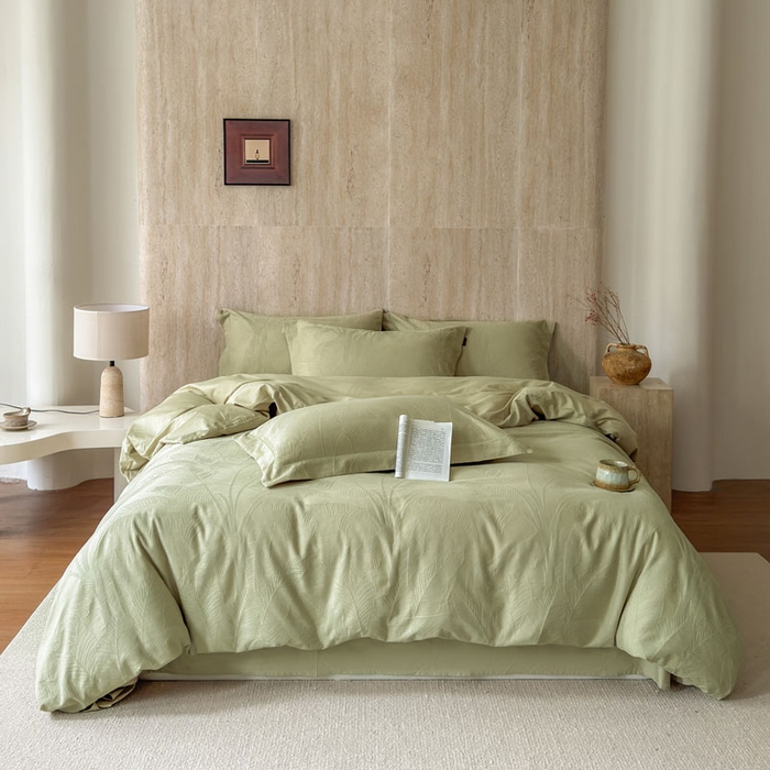 91家纺网 家纺一手货源 找家纺 莱豫家纺 2026春夏新款长绒棉全棉纯棉水洗浮雕提花四件套 悠丽