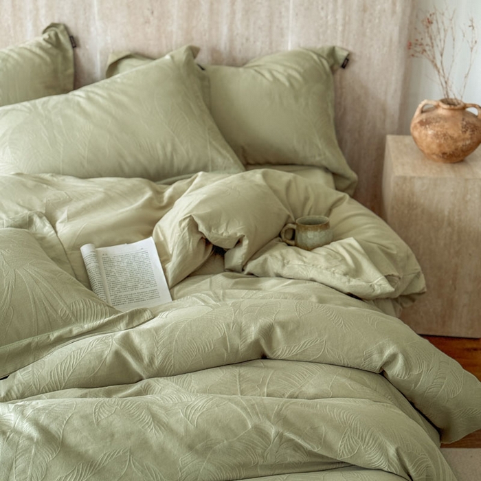 91家纺网 家纺一手货源 找家纺 莱豫家纺 2026春夏新款长绒棉全棉纯棉水洗浮雕提花四件套 悠丽