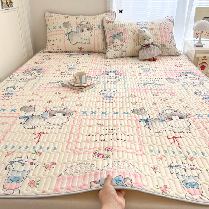 柒月家居 2026新款凉感丝小清新乳胶凉席 奶盖猫咪