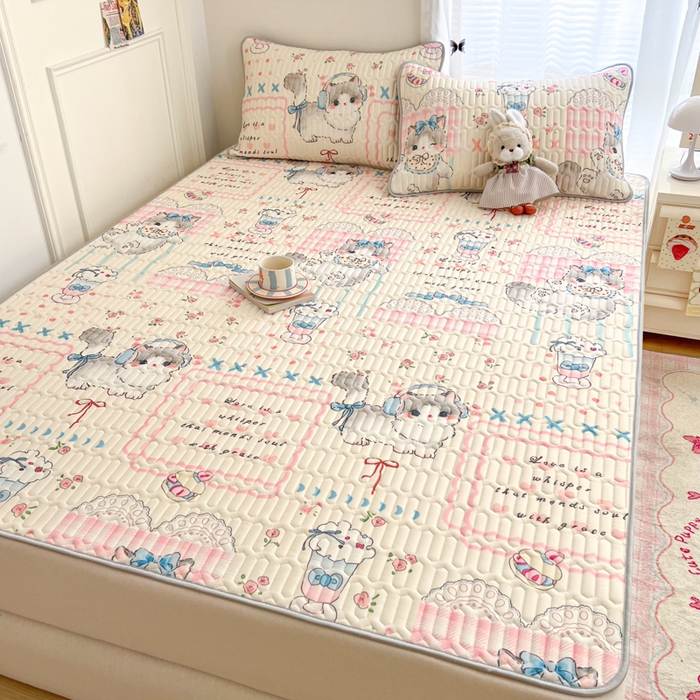 91家纺网 家纺一手货源 找家纺 柒月家居 2026新款凉感丝小清新乳胶凉席 奶盖猫咪