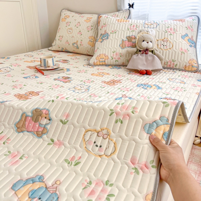 91家纺网 家纺一手货源 找家纺 柒月家居 2026新款凉感丝小清新乳胶凉席 碎花派对