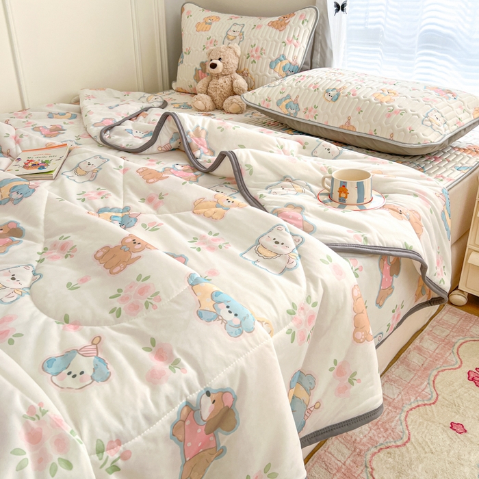 91家纺网 家纺一手货源 找家纺 柒月家居 2026新款凉感丝小清新乳胶凉席 碎花派对