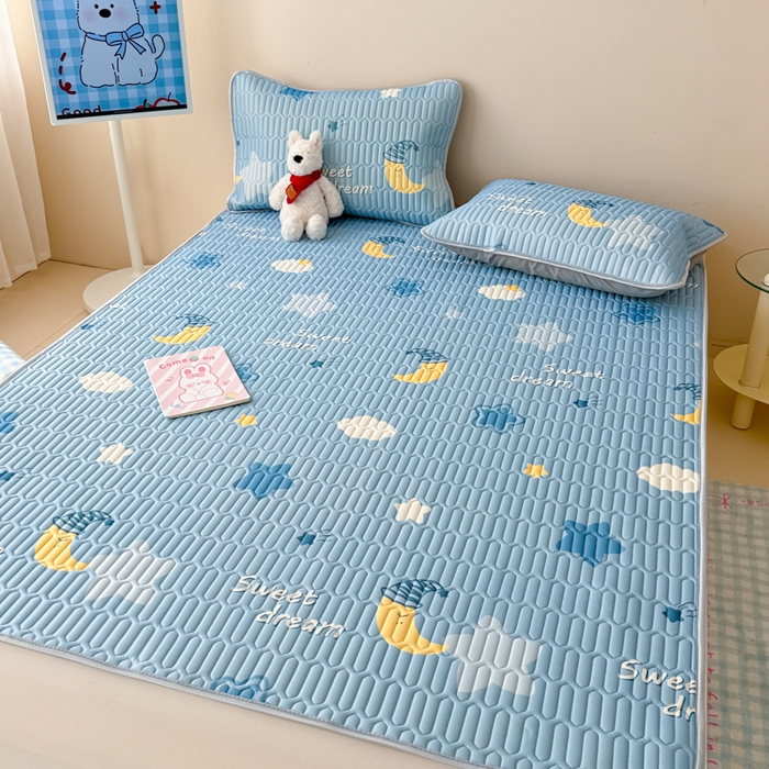 91家纺网 家纺一手货源 找家纺 柒月家居 2026新款凉感丝小清新乳胶凉席 星星月亮