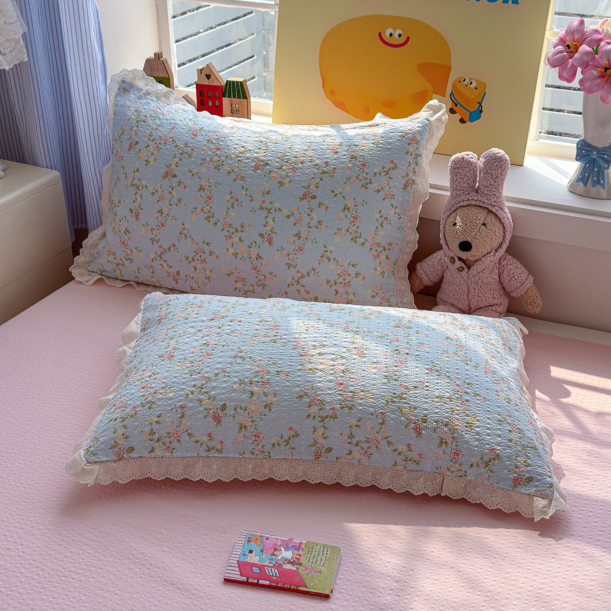 91家纺网 家纺一手货源 找家纺 弗苓家纺 2026新款高克重泡芙棉花边款夏被夏凉被空调被四件套小红书推荐-风格二 微风花园