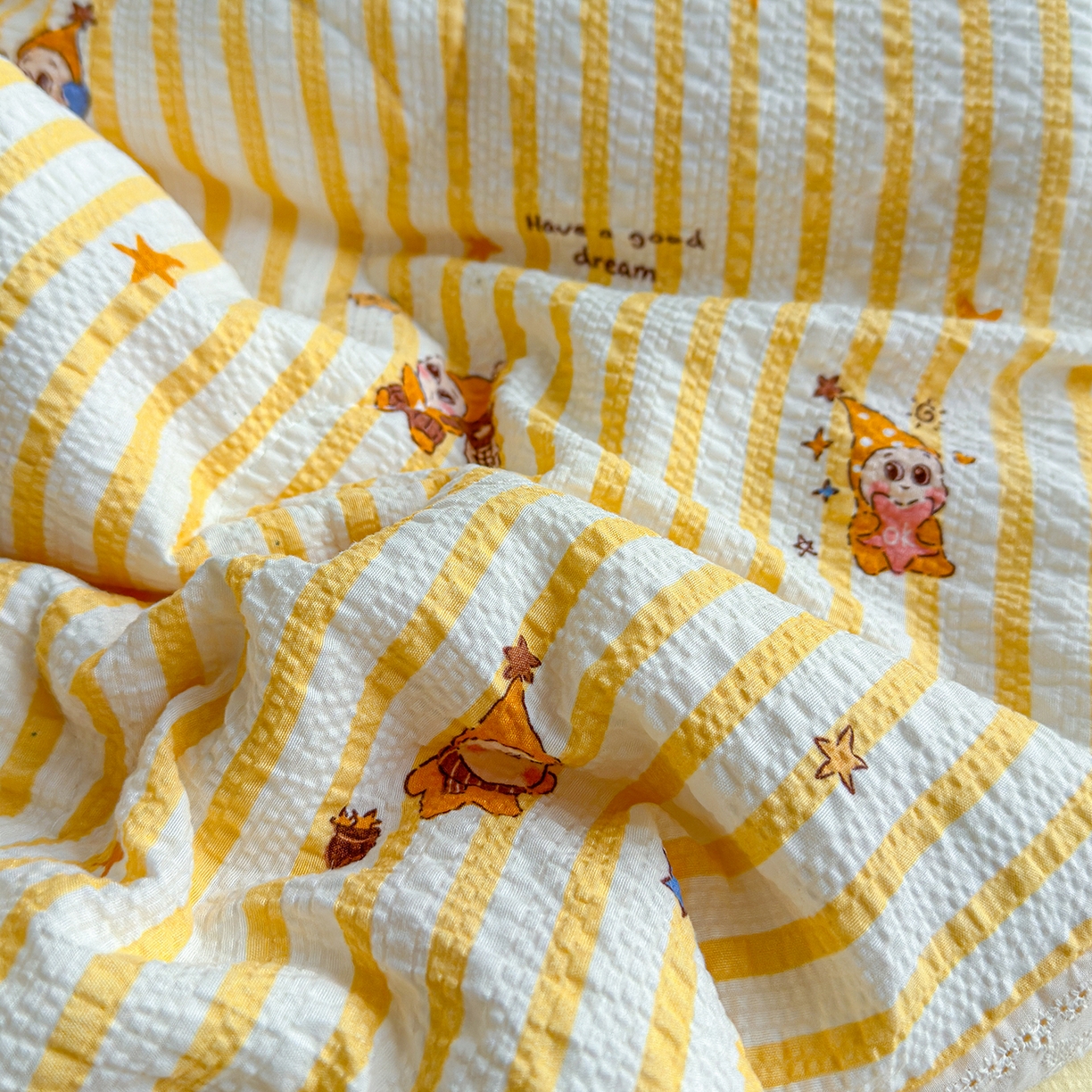 91家纺网 家纺一手货源 找家纺 弗苓家纺 2026新款高克重泡芙棉花边款夏被夏凉被空调被四件套小红书推荐-风格二 条纹星