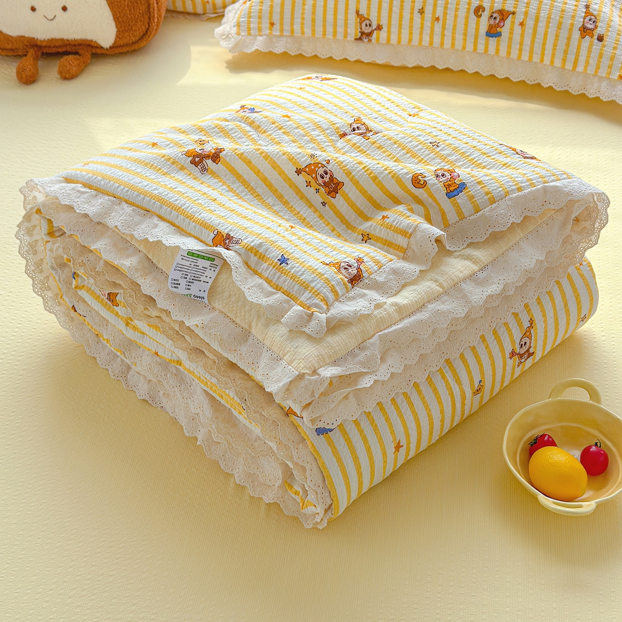 91家纺网 家纺一手货源 找家纺 弗苓家纺 2026新款高克重泡芙棉花边款夏被夏凉被空调被四件套小红书推荐-风格二 条纹星