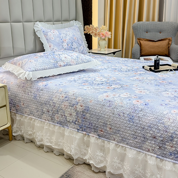 91家纺网 家纺一手货源 找家纺 冬然家纺 2026新款数码印花纯棉单床盖床盖单件单品床盖 春天花园