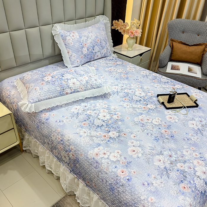 91家纺网 家纺一手货源 找家纺 冬然家纺 2026新款数码印花纯棉单床盖床盖单件单品床盖 春天花园