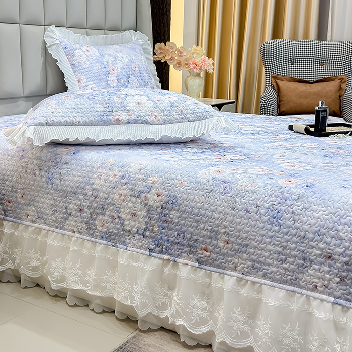 91家纺网 家纺一手货源 找家纺 冬然家纺 2026新款数码印花纯棉单床盖床盖单件单品床盖 春天花园