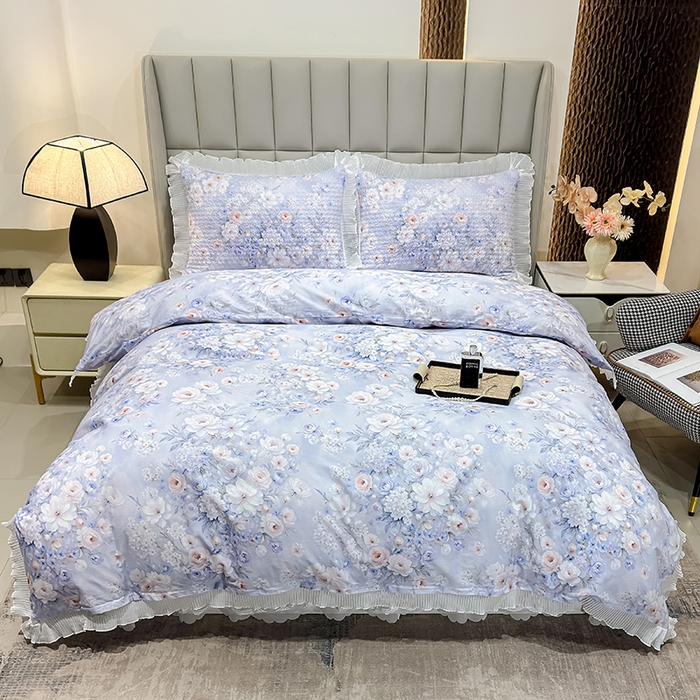 91家纺网 家纺一手货源 找家纺 冬然家纺 2026新款数码印花纯棉单床盖床盖单件单品床盖 春天花园