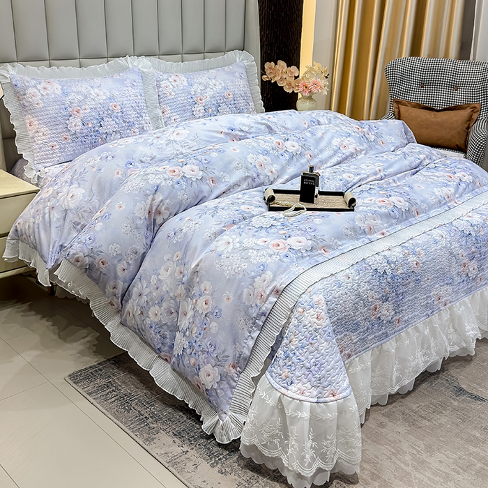 91家纺网 家纺一手货源 找家纺 冬然家纺 2026新款数码印花纯棉单床盖床盖单件单品床盖 春天花园