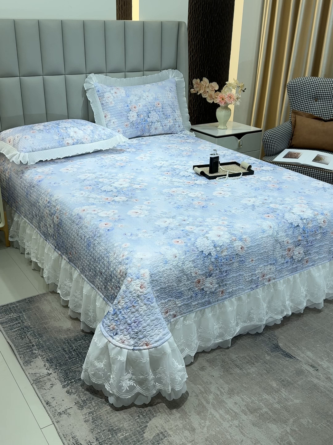 91家纺网 家纺一手货源 找家纺 冬然家纺 2026新款数码印花纯棉单床盖床盖单件单品床盖 春天花园