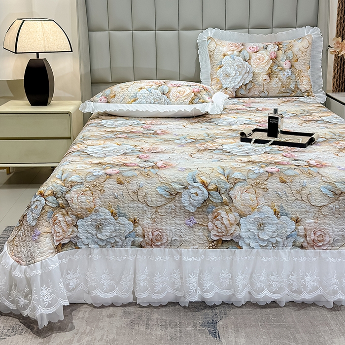 91家纺网 家纺一手货源 找家纺 冬然家纺 2026新款数码印花纯棉单床盖床盖单件单品床盖 富贵牡丹-金