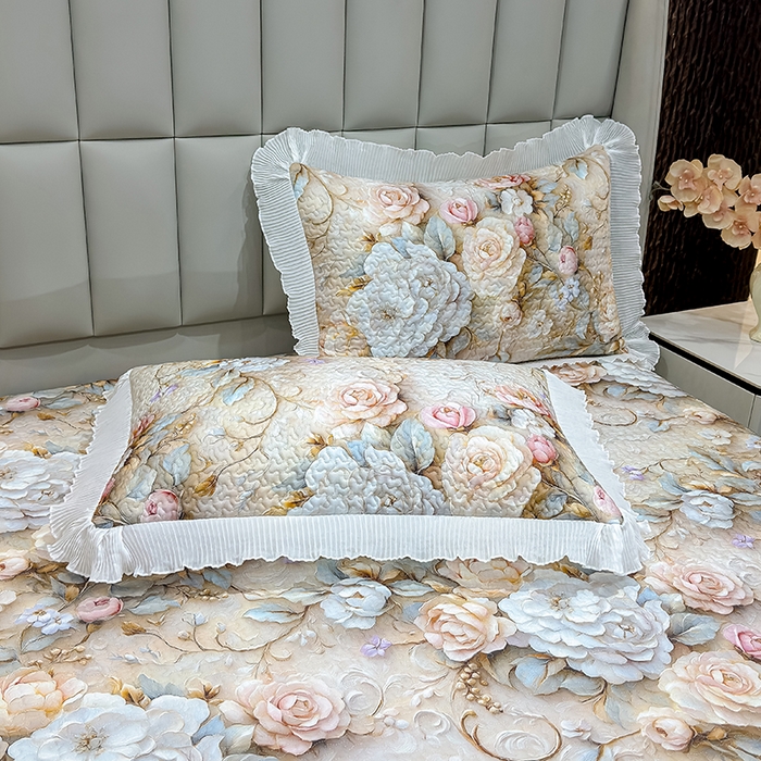 91家纺网 家纺一手货源 找家纺 冬然家纺 2026新款数码印花纯棉单床盖床盖单件单品床盖 富贵牡丹-金