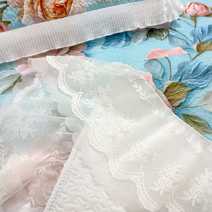 91家纺网 家纺一手货源 找家纺 冬然家纺 2026新款数码印花纯棉单床盖床盖单件单品床盖 富贵牡丹-蓝