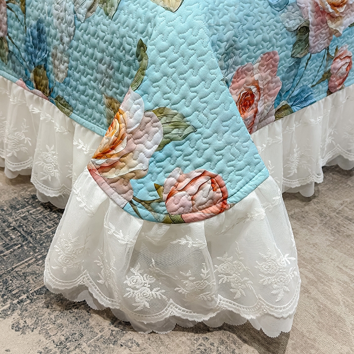 91家纺网 家纺一手货源 找家纺 冬然家纺 2026新款数码印花纯棉单床盖床盖单件单品床盖 富贵牡丹-蓝