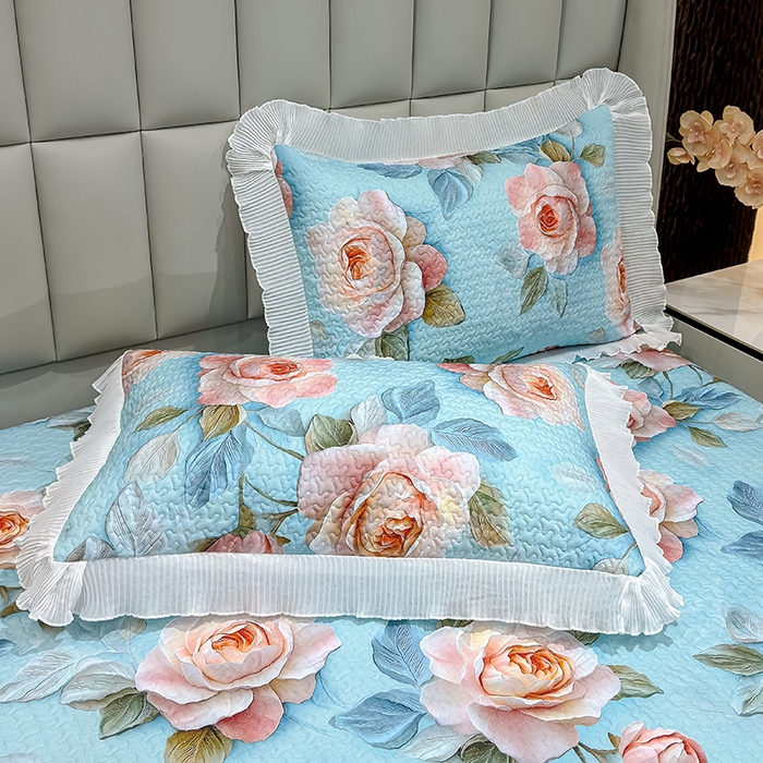 91家纺网 家纺一手货源 找家纺 冬然家纺 2026新款数码印花纯棉单床盖床盖单件单品床盖 富贵牡丹-蓝