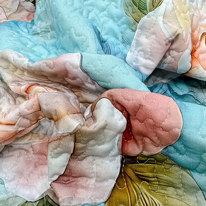 91家纺网 家纺一手货源 找家纺 冬然家纺 2026新款数码印花纯棉单床盖床盖单件单品床盖 富贵牡丹-蓝