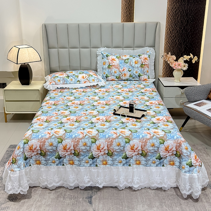 91家纺网 家纺一手货源 找家纺 冬然家纺 2026新款数码印花纯棉单床盖床盖单件单品床盖 花香四季