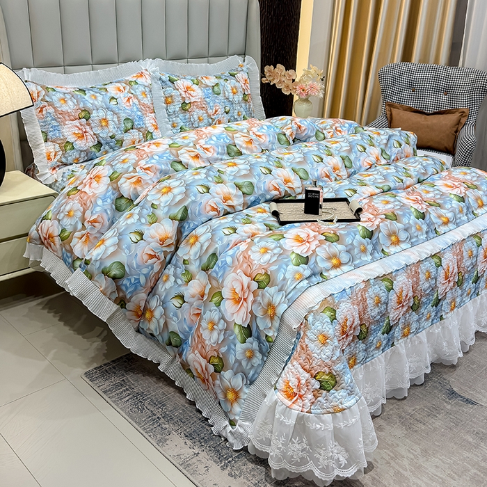 91家纺网 家纺一手货源 找家纺 冬然家纺 2026新款数码印花纯棉单床盖床盖单件单品床盖 花香四季